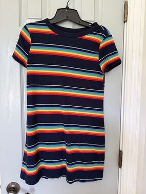 SO Navy Rainbow Stripe Short Sleeve Dress